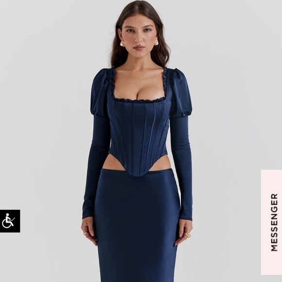 NWOT House of CB Dana Navy Puff Sleeve Corset - Picture 5 of 13